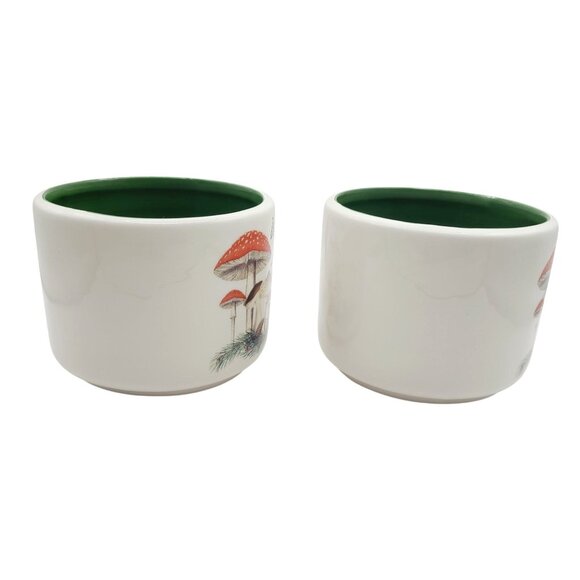 Mushroom Coffee Cups Set Of 2 Ceramic "Winter Magic" Cottage Core Green Interior - Picture 5 of 10